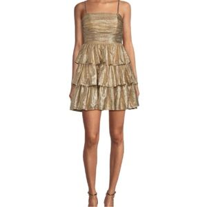NWT Layered With Love Gold Metallic Tiered Ruffle Midi Dress - Size XS